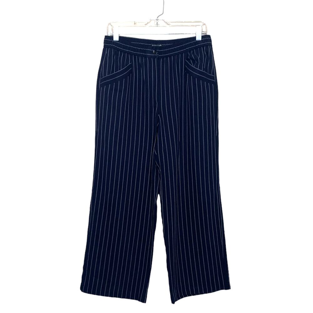 Eileen Fisher black pinstripe wide legs pants size Small